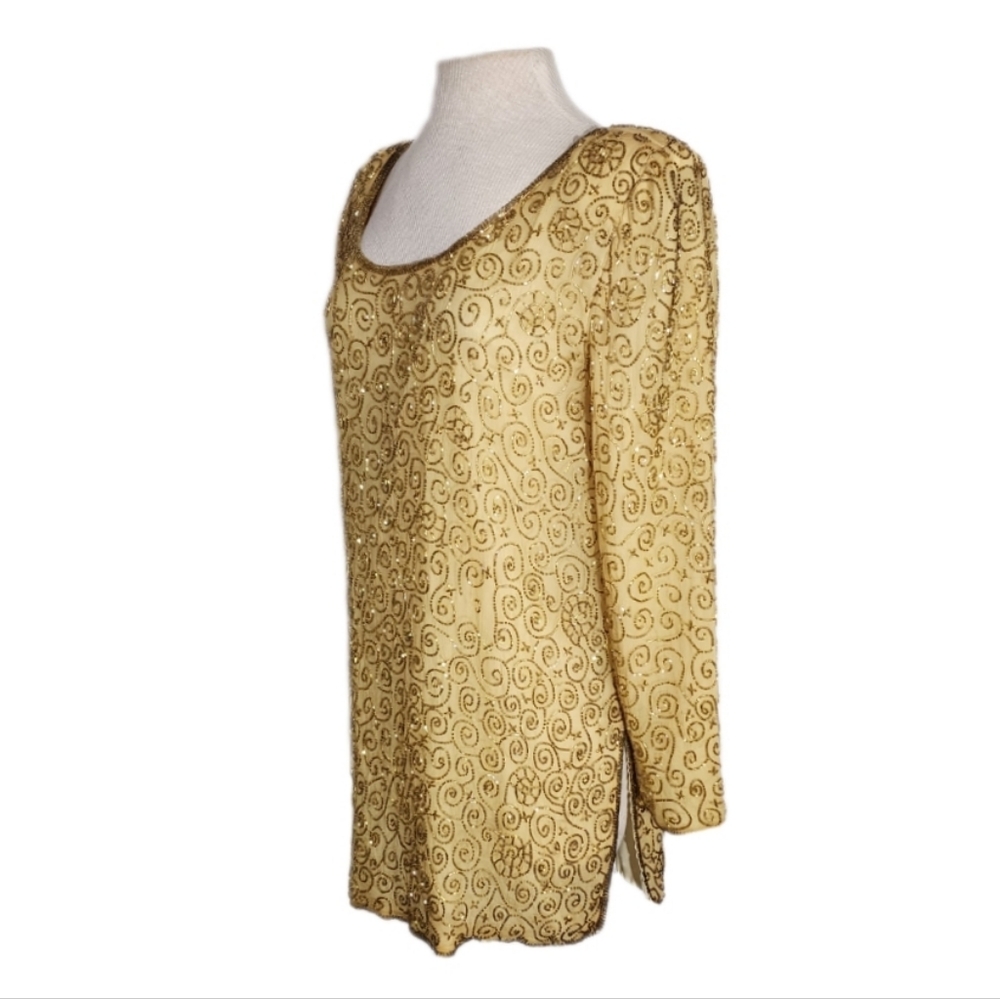 American Vintage Beaded Long Sleeve Top Gold Size XL